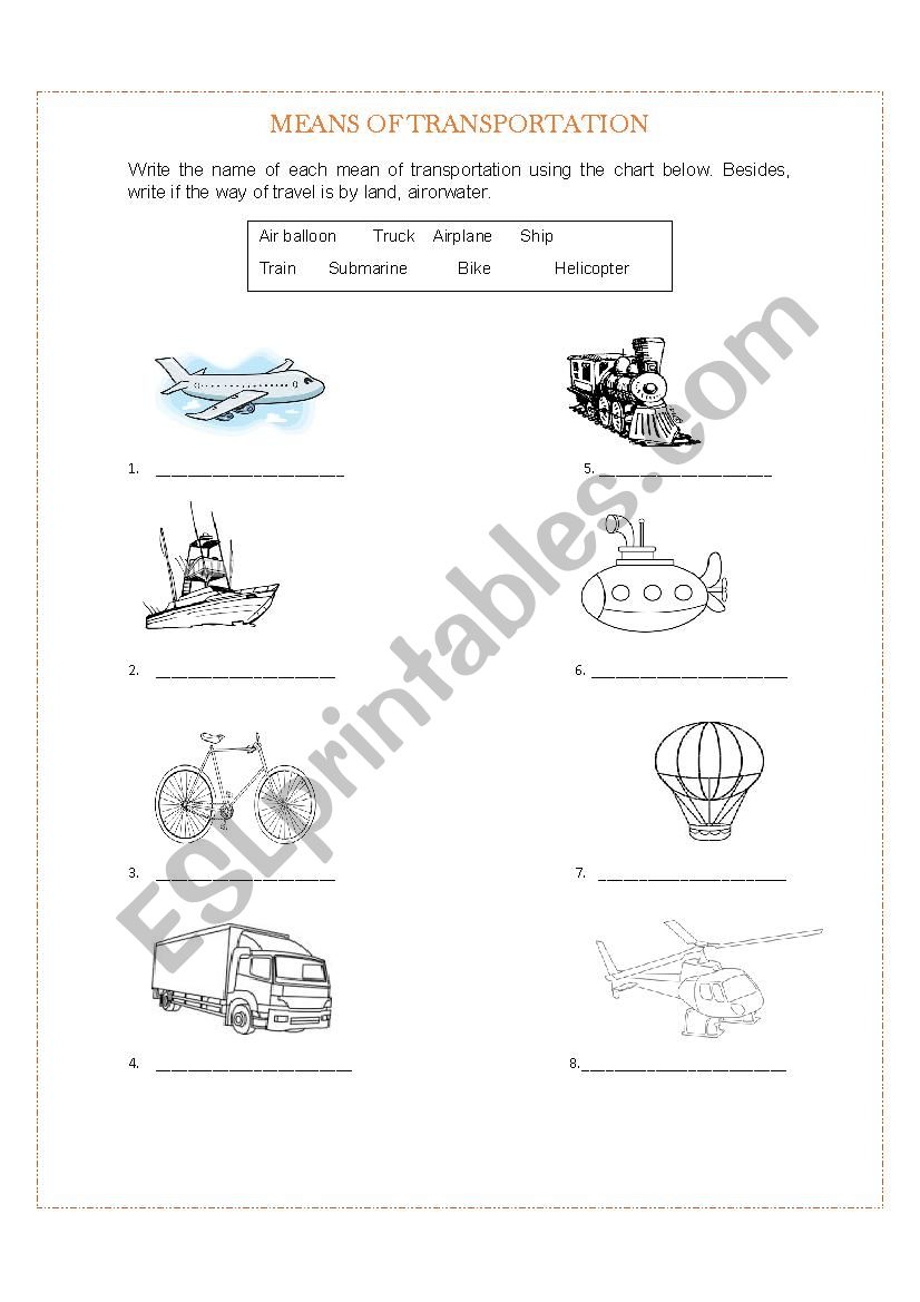 Means of Transportation worksheet