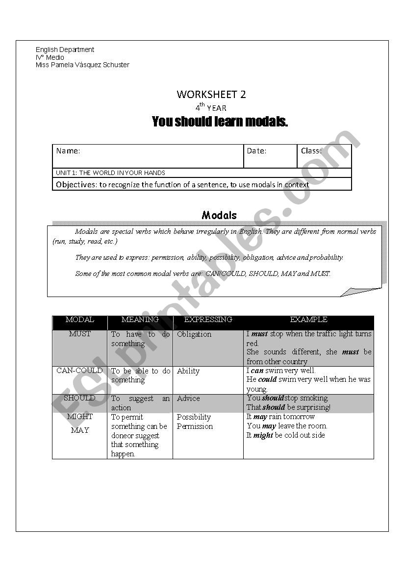 modals worksheet