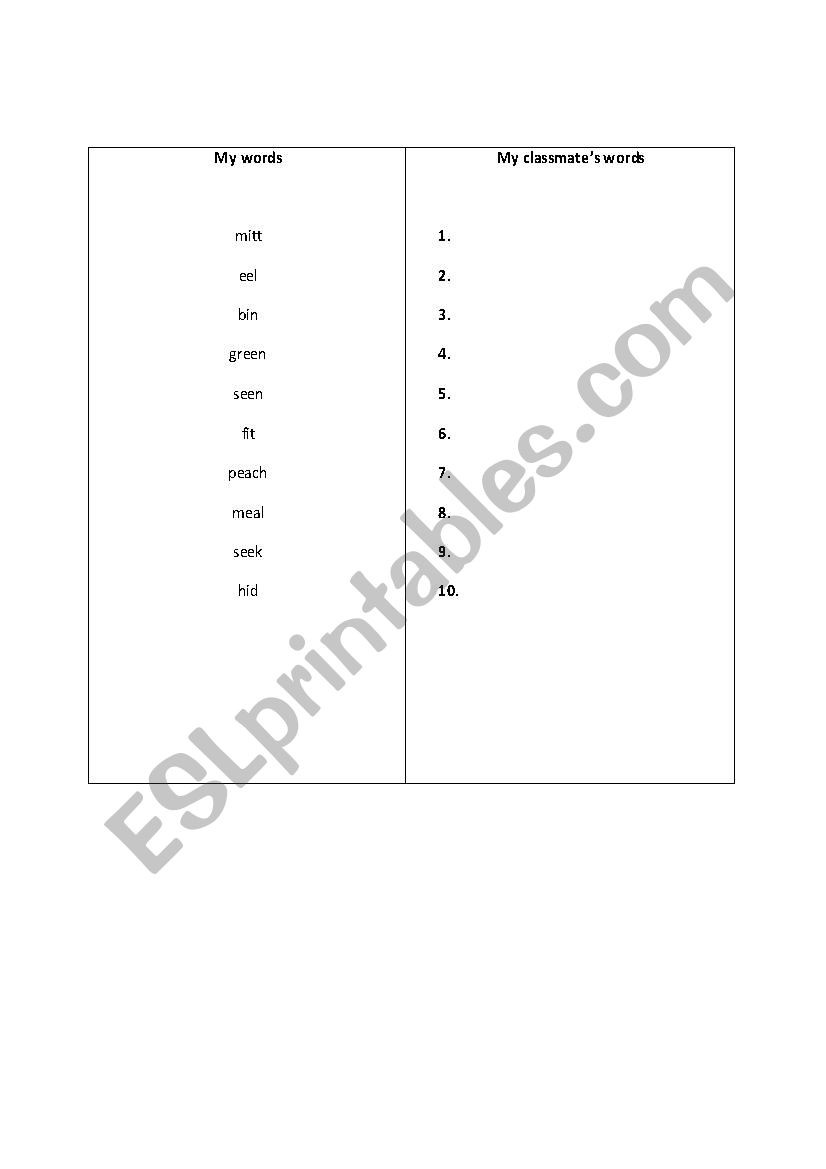 ee vs i pronunciation practice