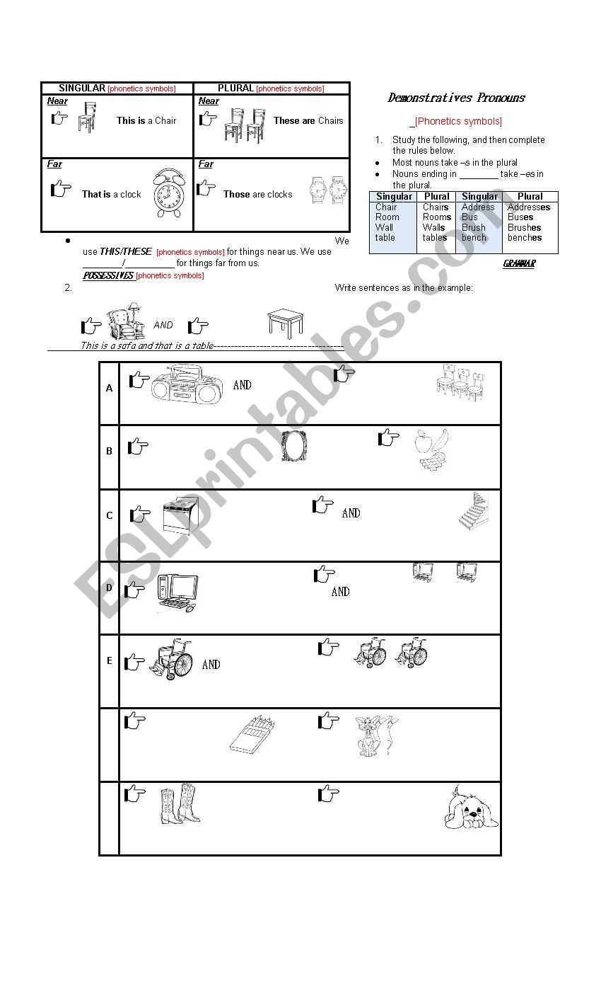 DEMOUNSTRATIVE PRONOUNS worksheet