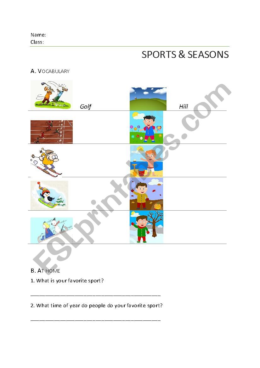 Sports and seasons ESL worksheet by thuthao.pham