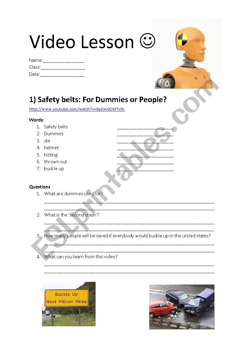 Video: Safety belts first!  worksheet