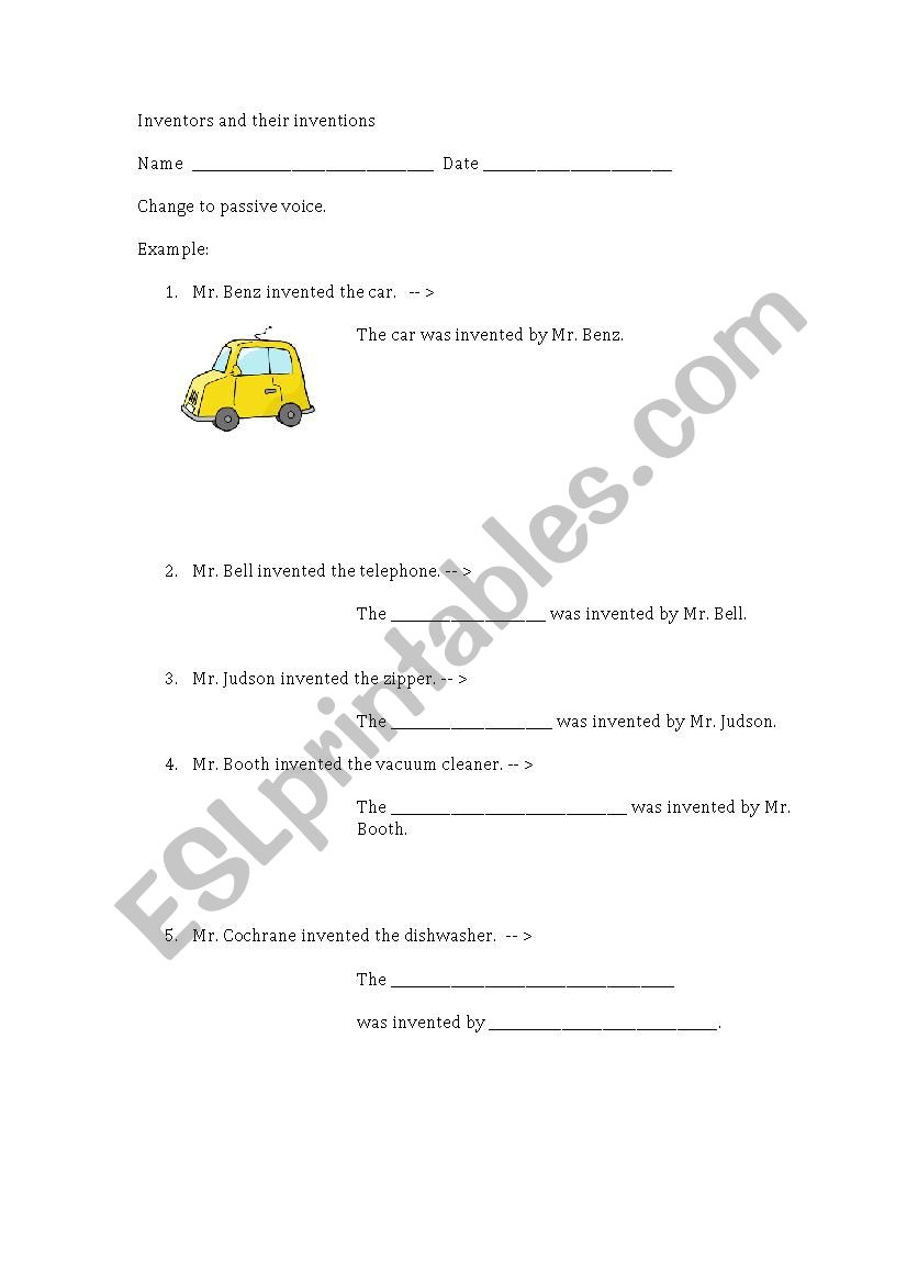 Inventions passive voice worksheet