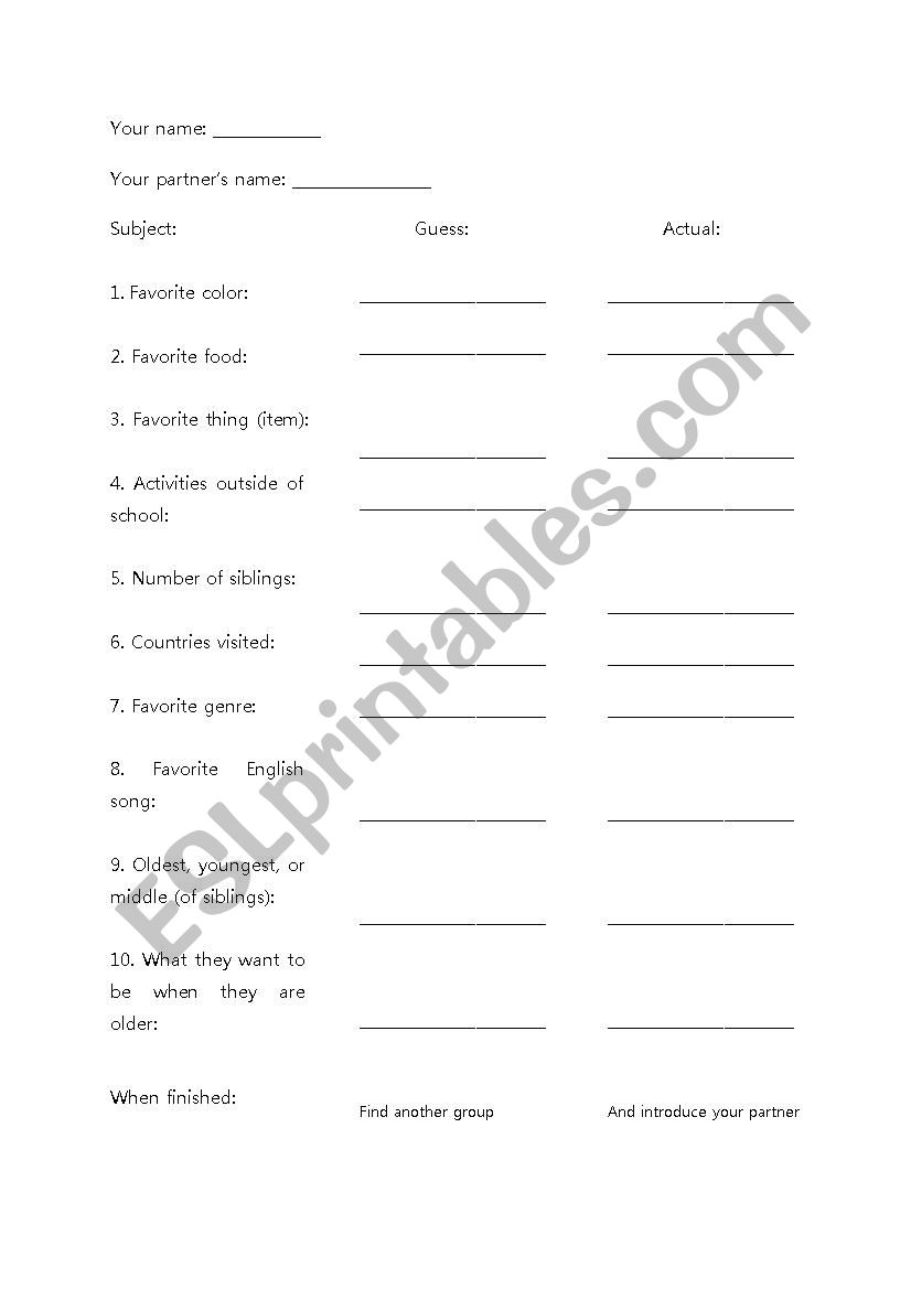 Get To Know Each Other Esl Worksheet By Teacher1959 2708