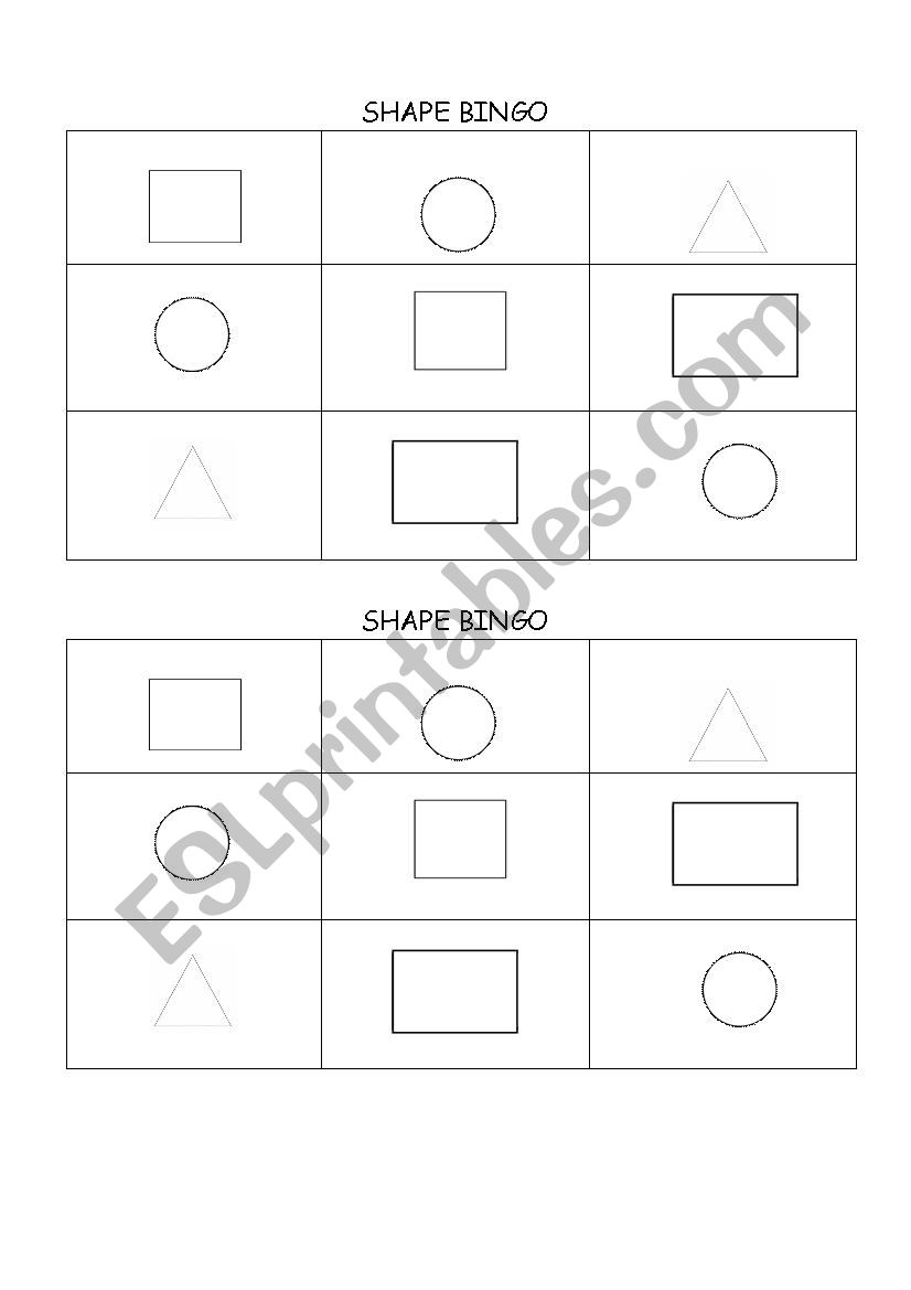 Shape bingo worksheet