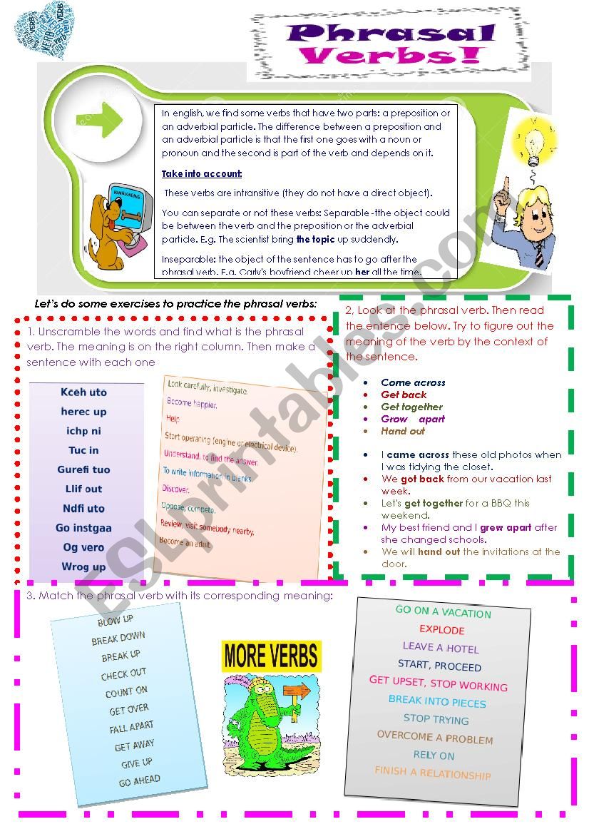 Phrasal Verb Exercises ESL Worksheet By Mausuama