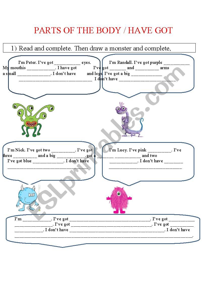 Parts of the body  worksheet