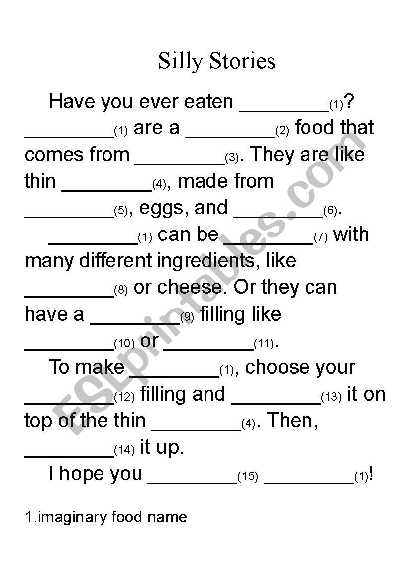 Silly Stories - Crepes worksheet