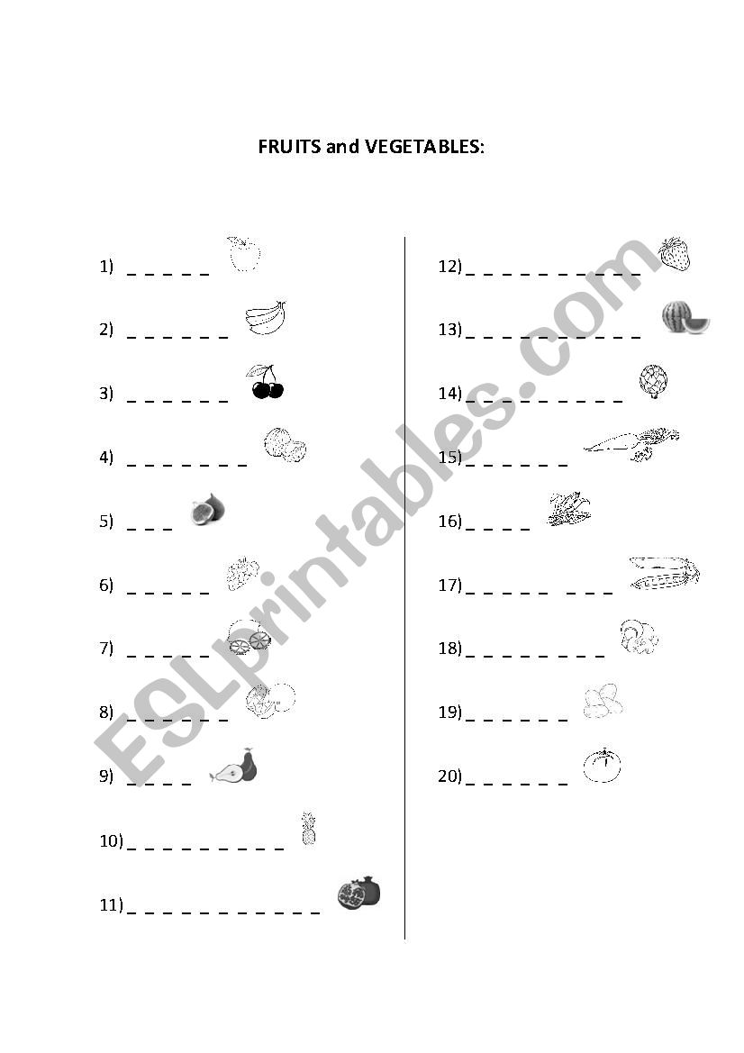 FRUITS and VEGETABLES worksheet