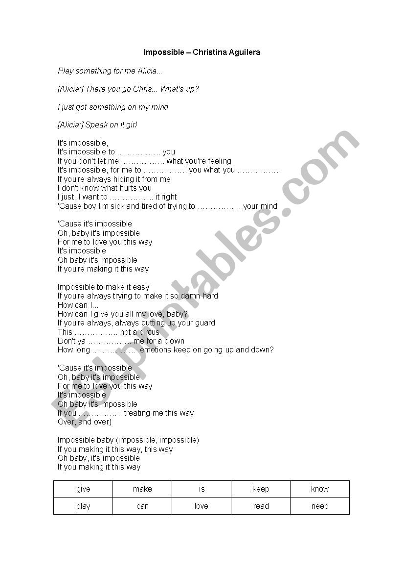 Fill in the blanks with the verbs - Songs
