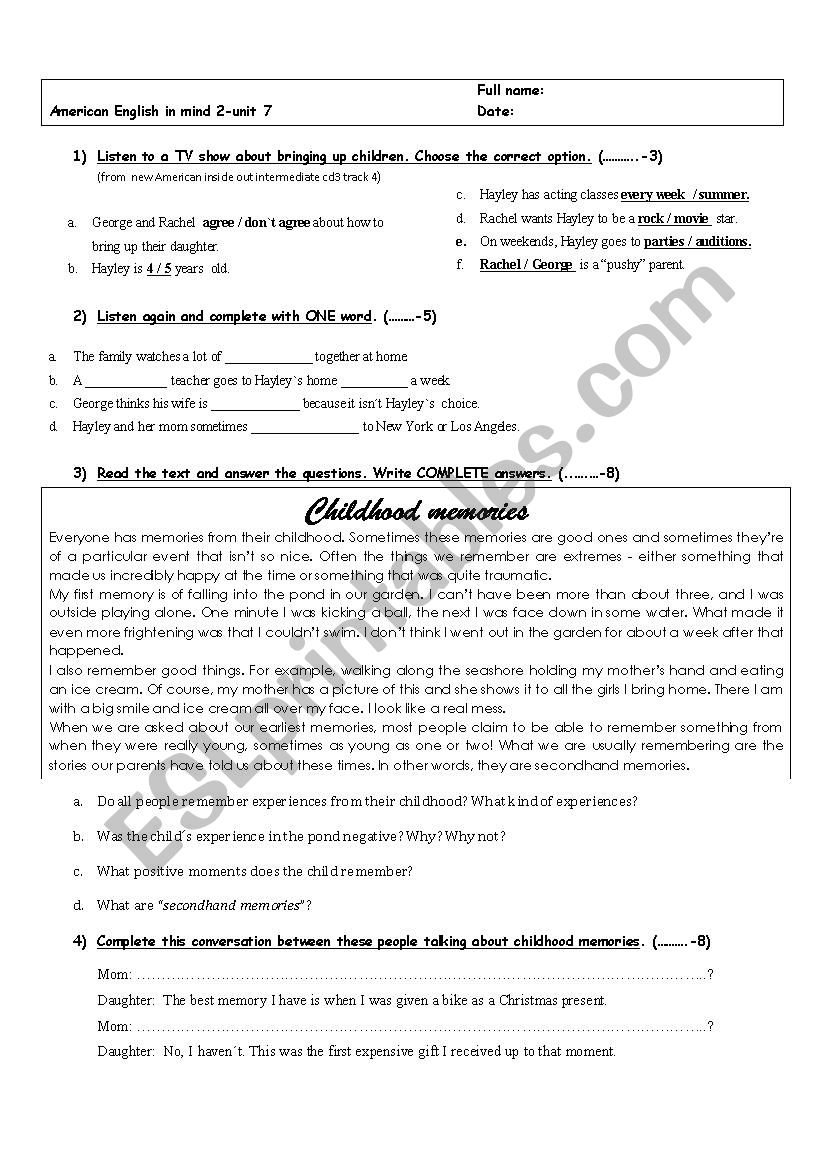 test intermediate level worksheet