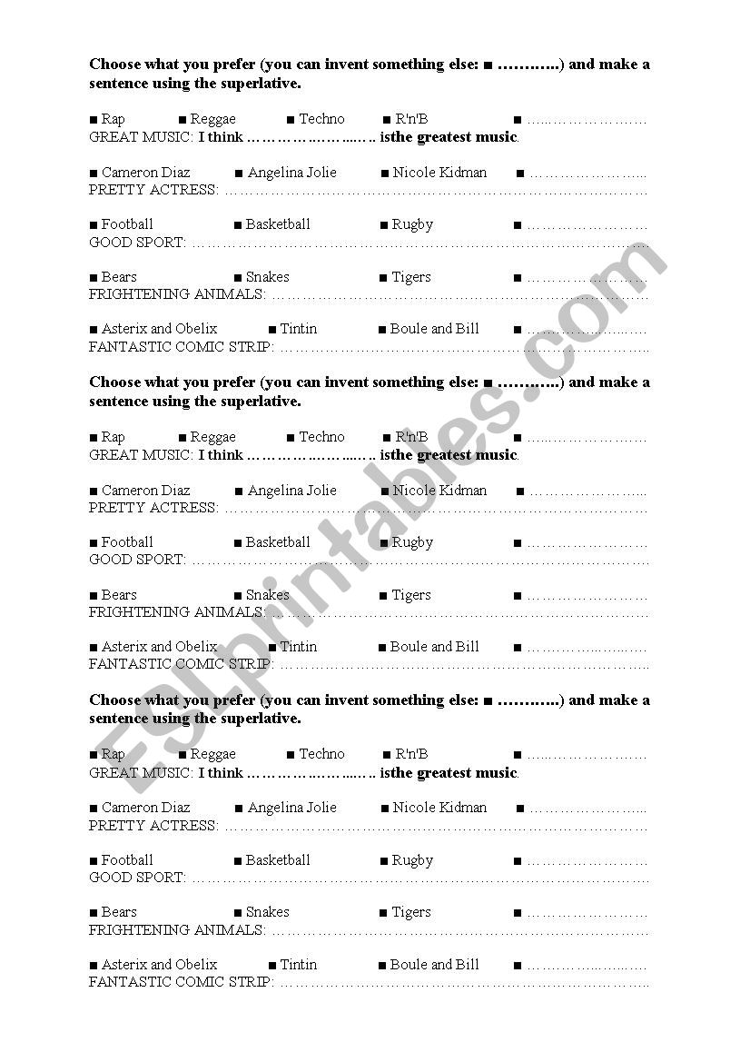 The superlative - Exercise worksheet