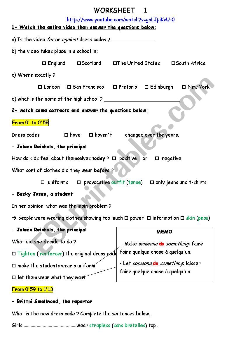 Dresscode worksheet