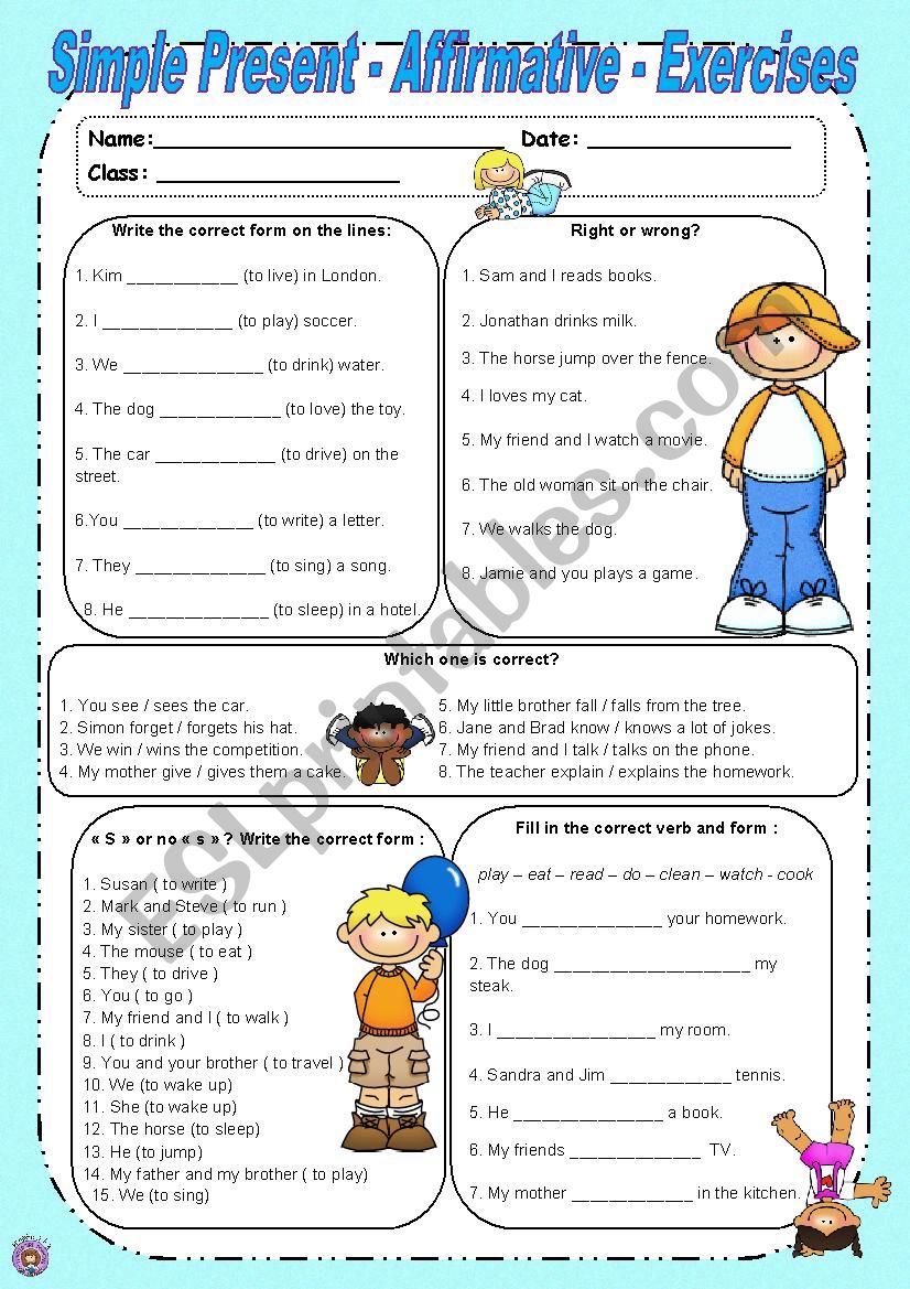 Simple Present Affirmative Form ESL Worksheet By SaraMariam