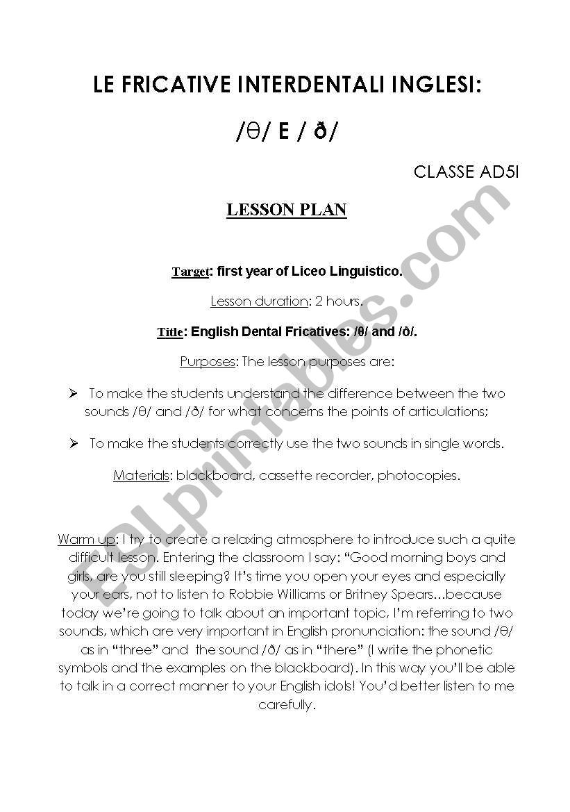 Fricative interdentali worksheet