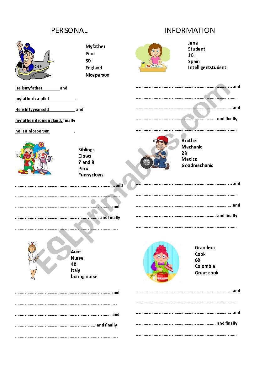 PERSONAL INFORMATION worksheet