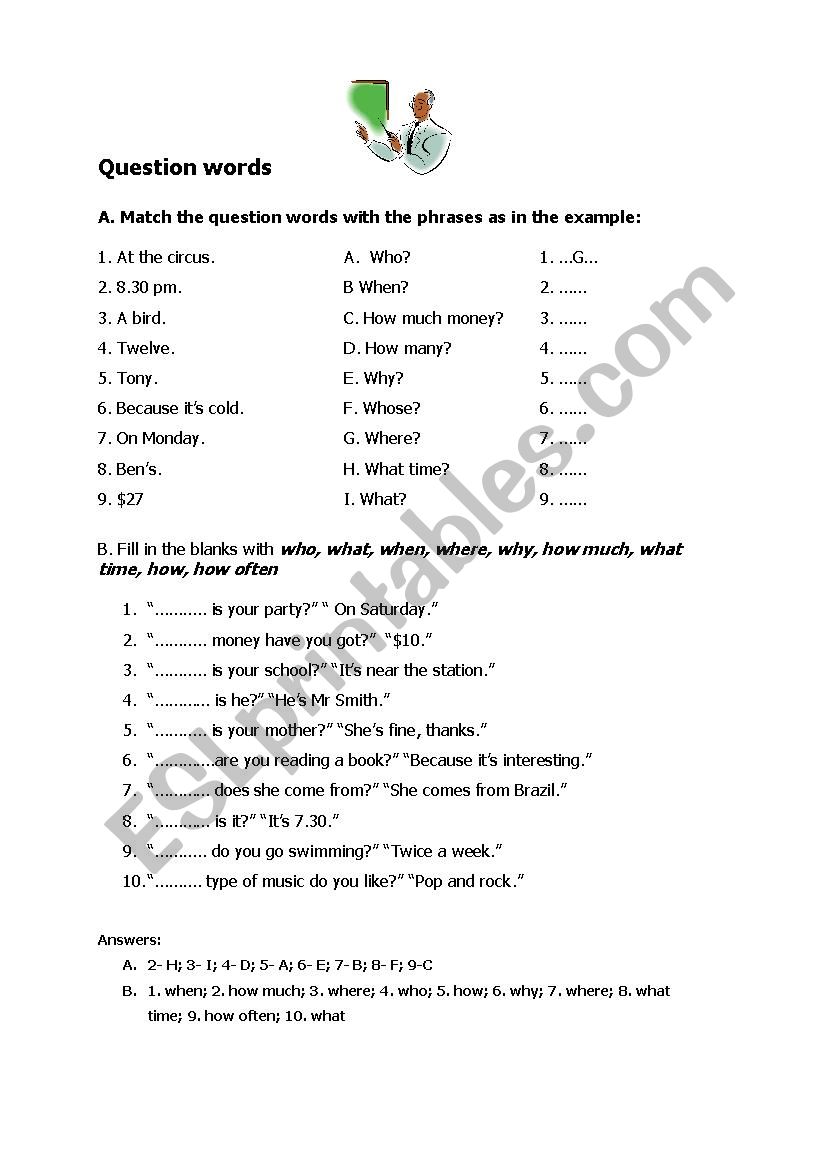 wh - words worksheet