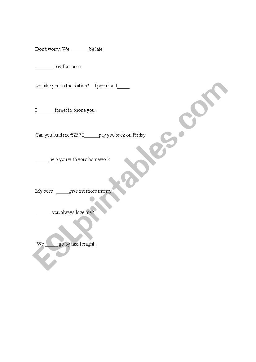 Complete will  worksheet