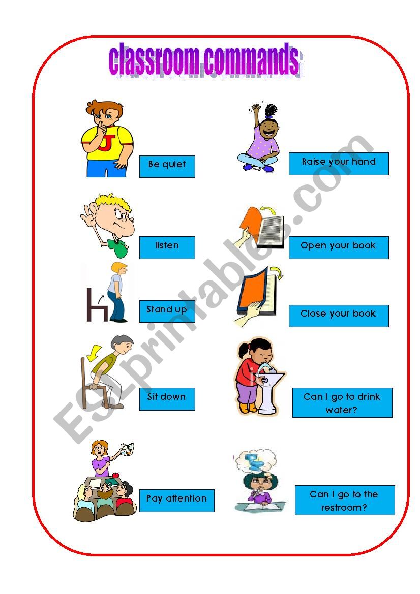 Classroom Commands ESL Worksheet By Zoila06