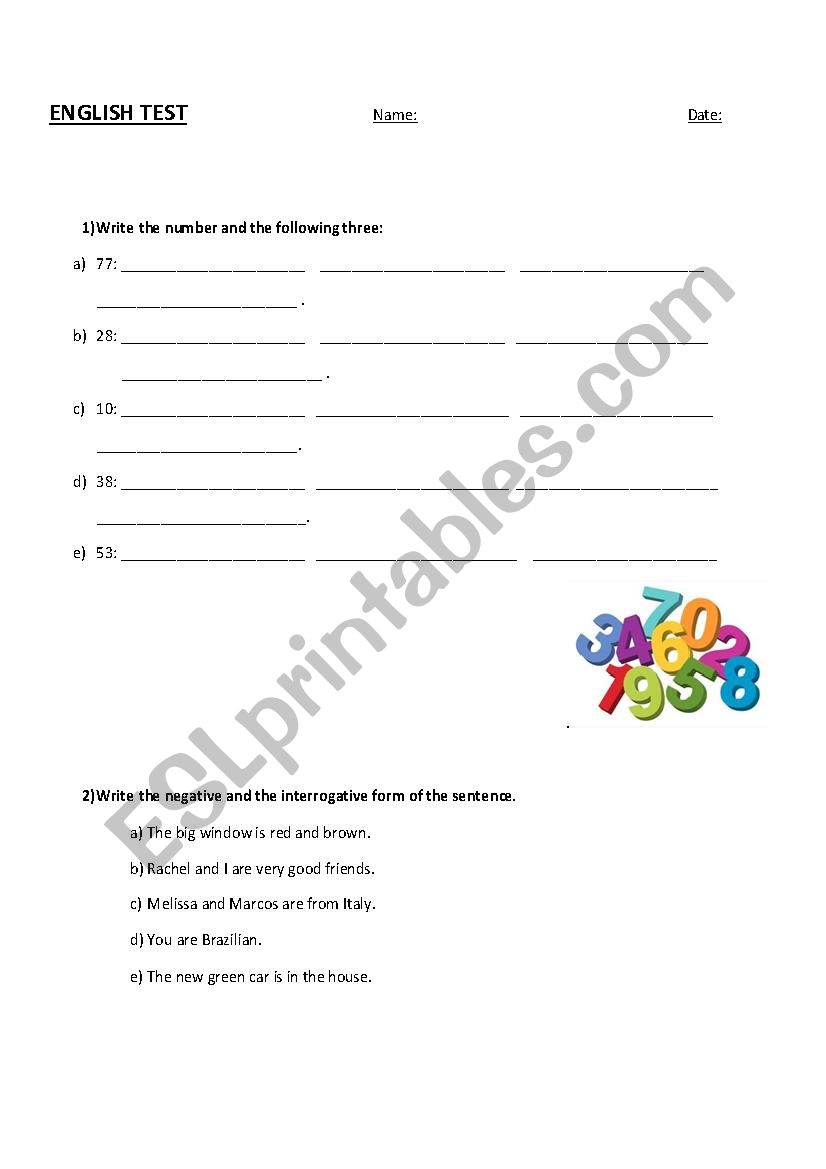 Verb to be test worksheet