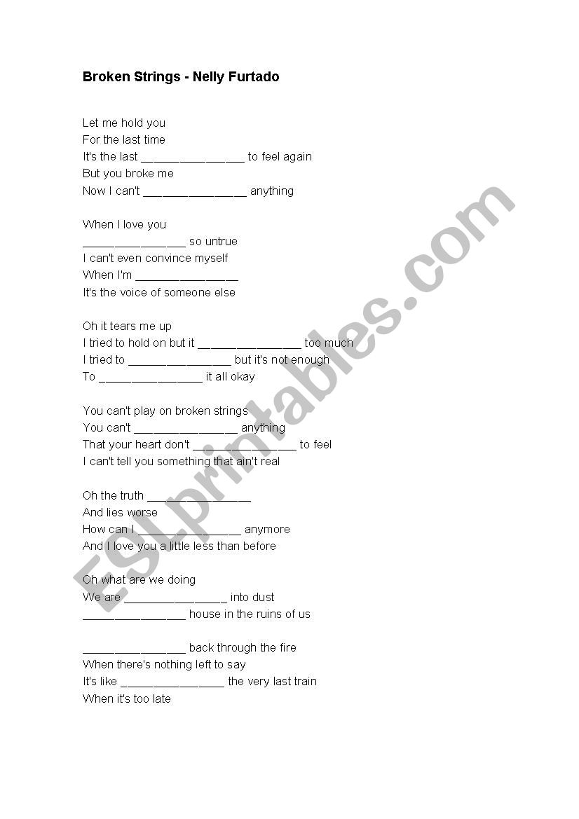 complete the lyric worksheet