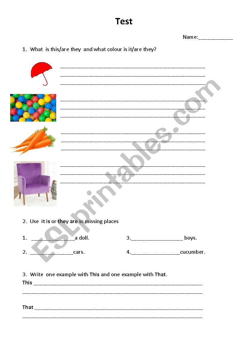 Test for kids worksheet