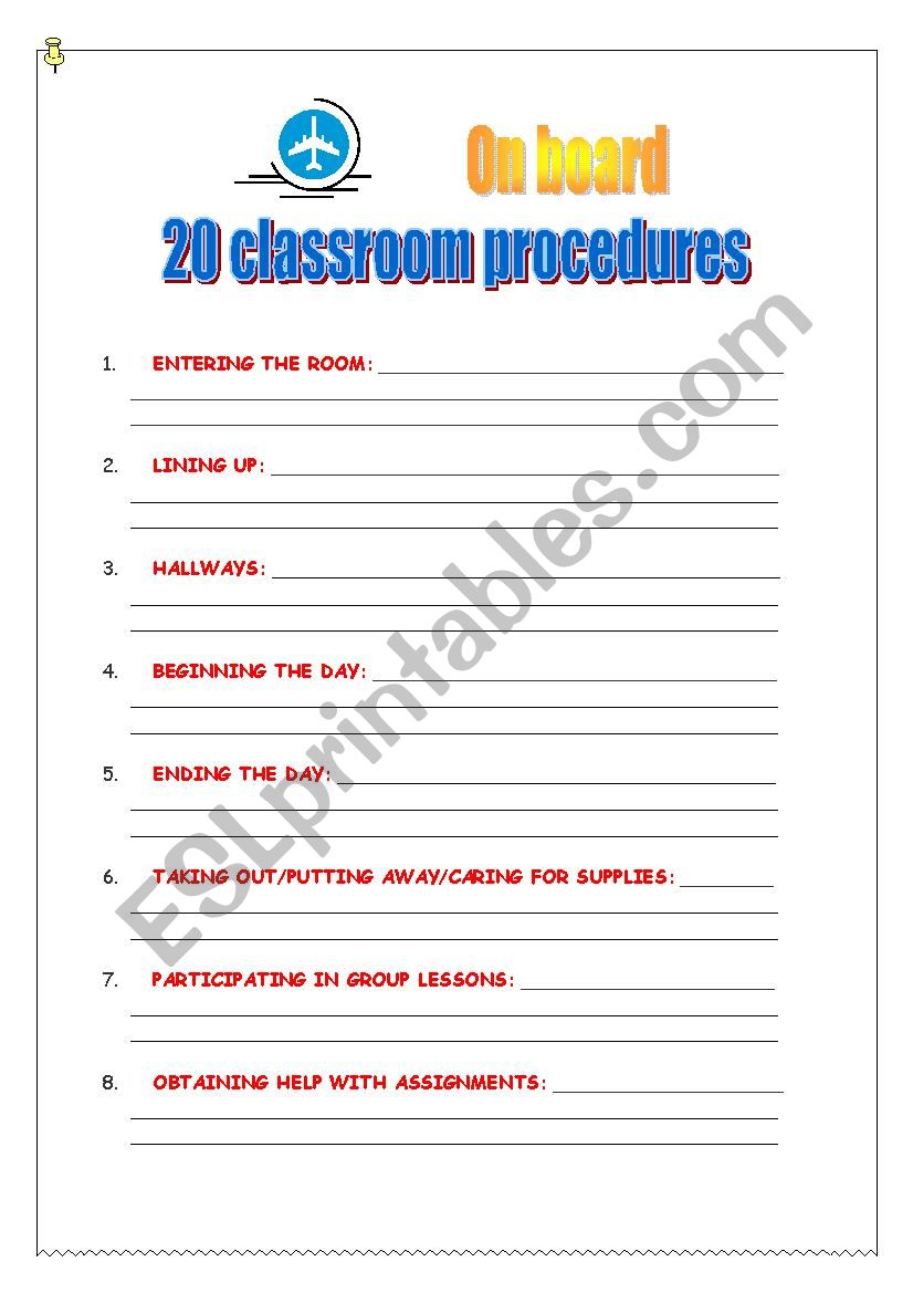 Classroom procedures list worksheet