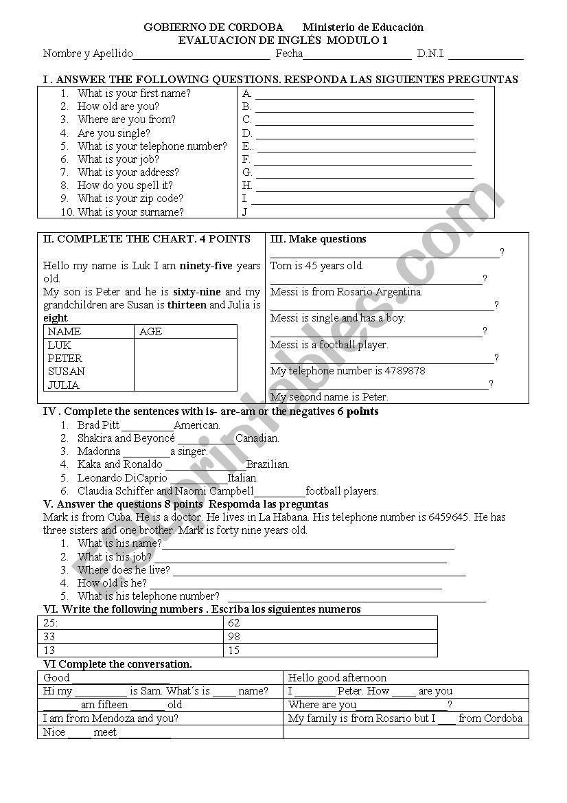 module test - ESL worksheet by teacheruben