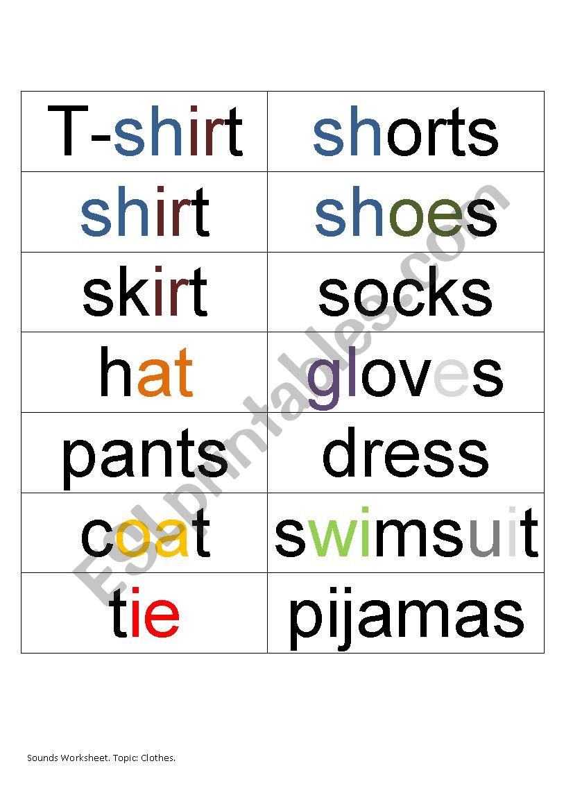 Clothes worksheet