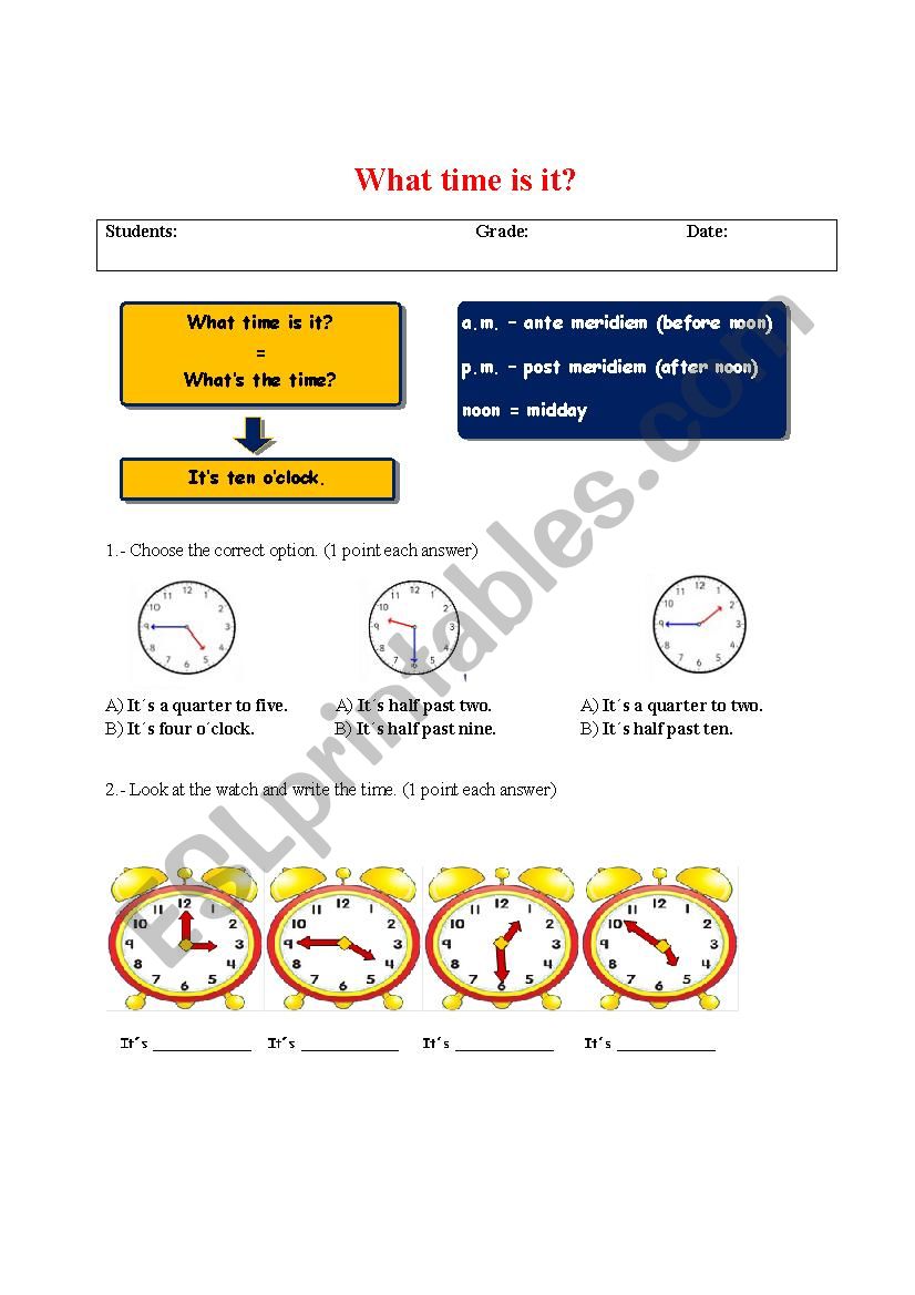 What time is it? worksheet