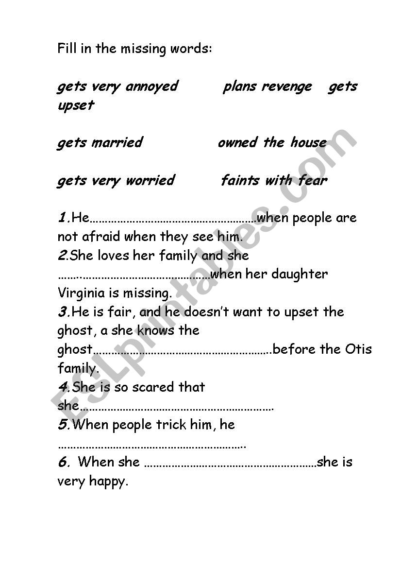 The Canterville ghost worksheet