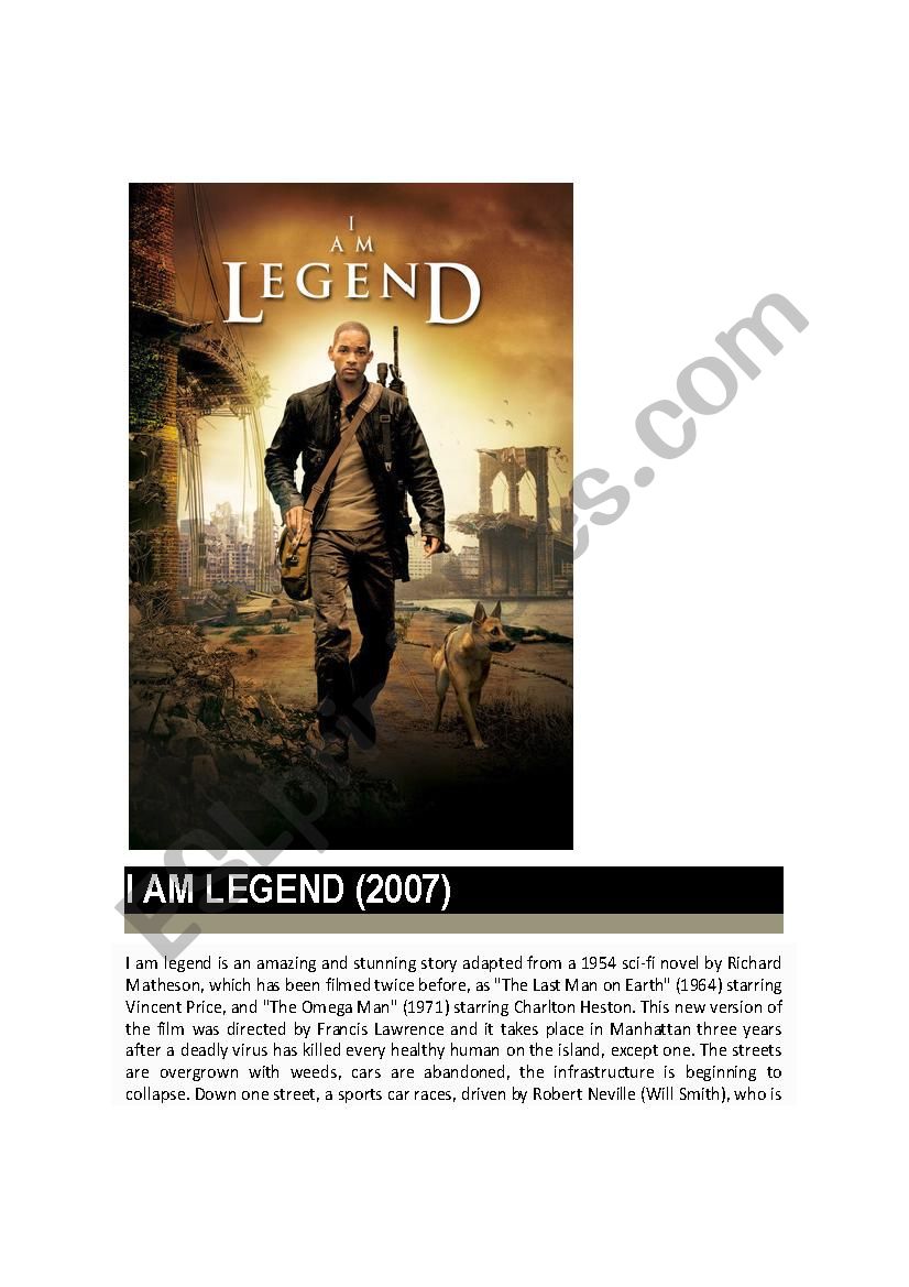 I am Legend. Film review. Question guideline.