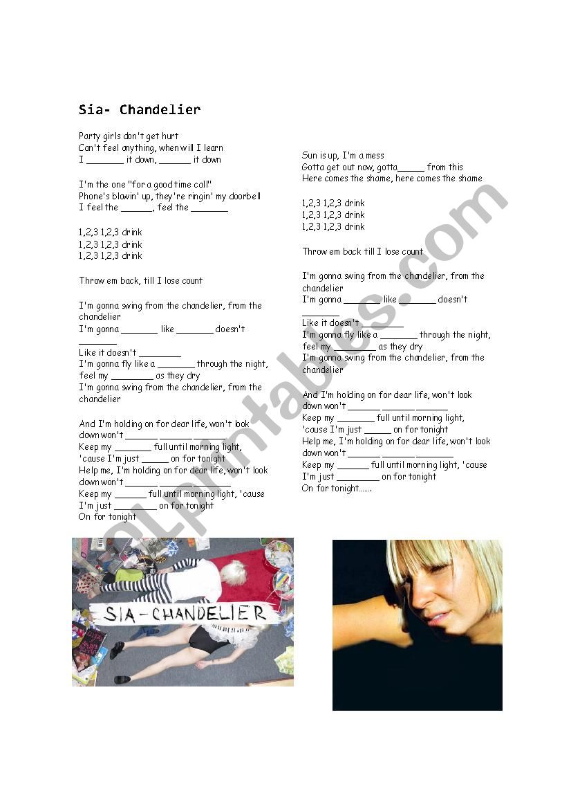 Sia- Chandelier worksheet