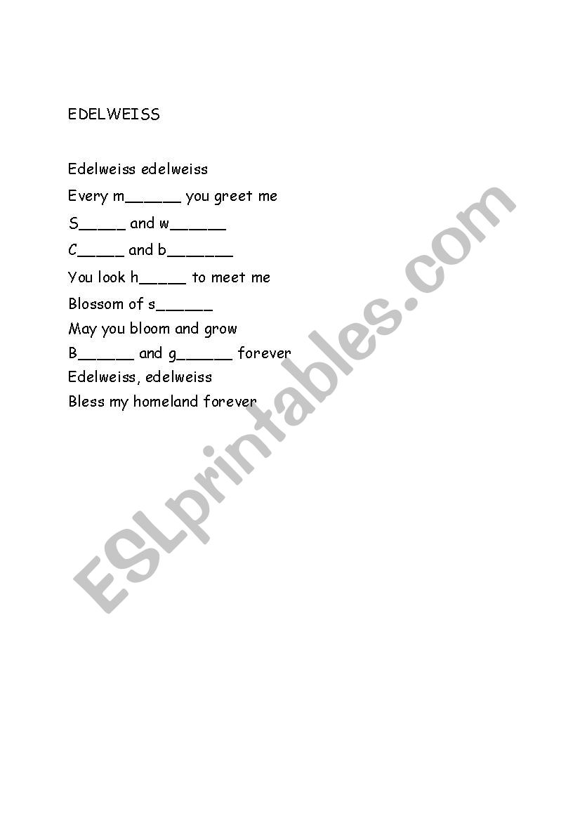 edelweis lyrics worksheet