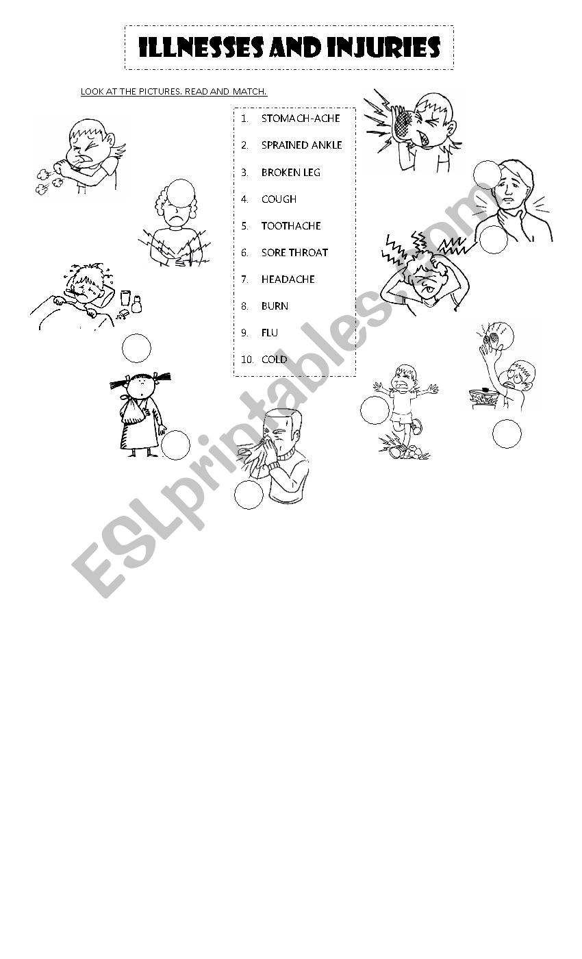 Illnesses and injuries worksheet