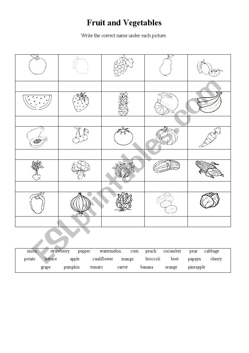 Fruit and vegetables worksheet