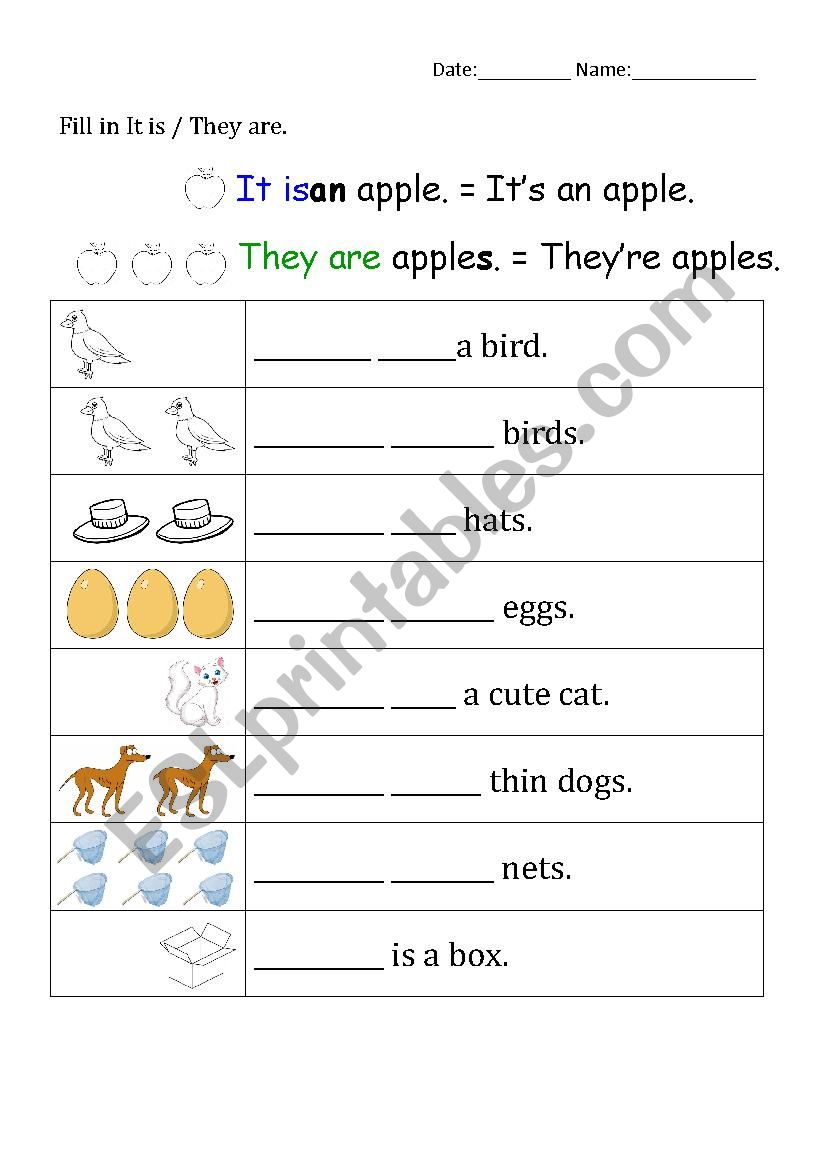 It Is Vs They Are ESL Worksheet By Ivyhsiao