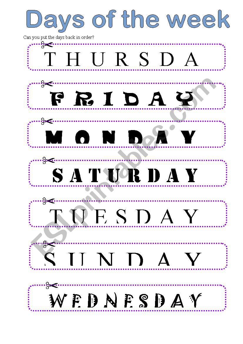 Days Of The Week Cut And Paste ESL Worksheet By Meletfifi