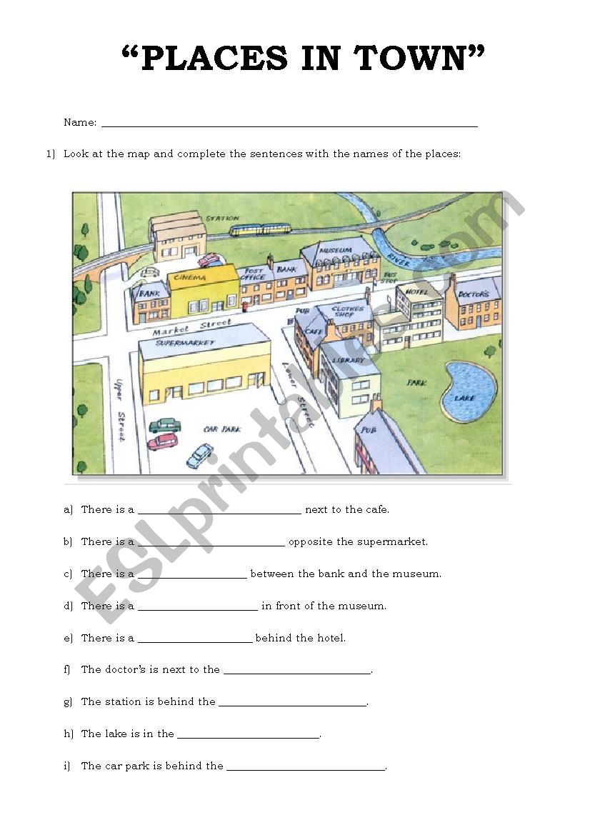 places in town worksheet