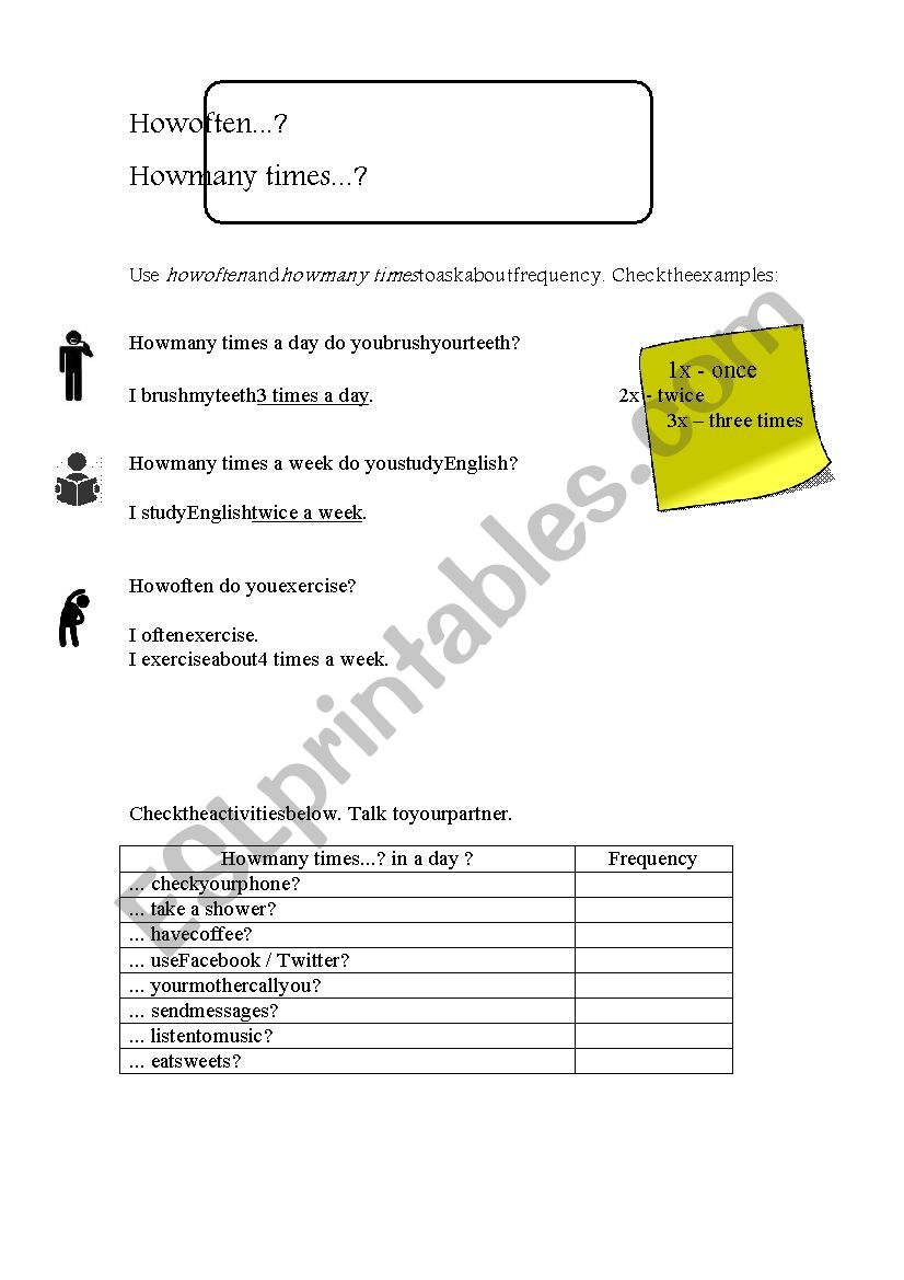 How often, how many times worksheet