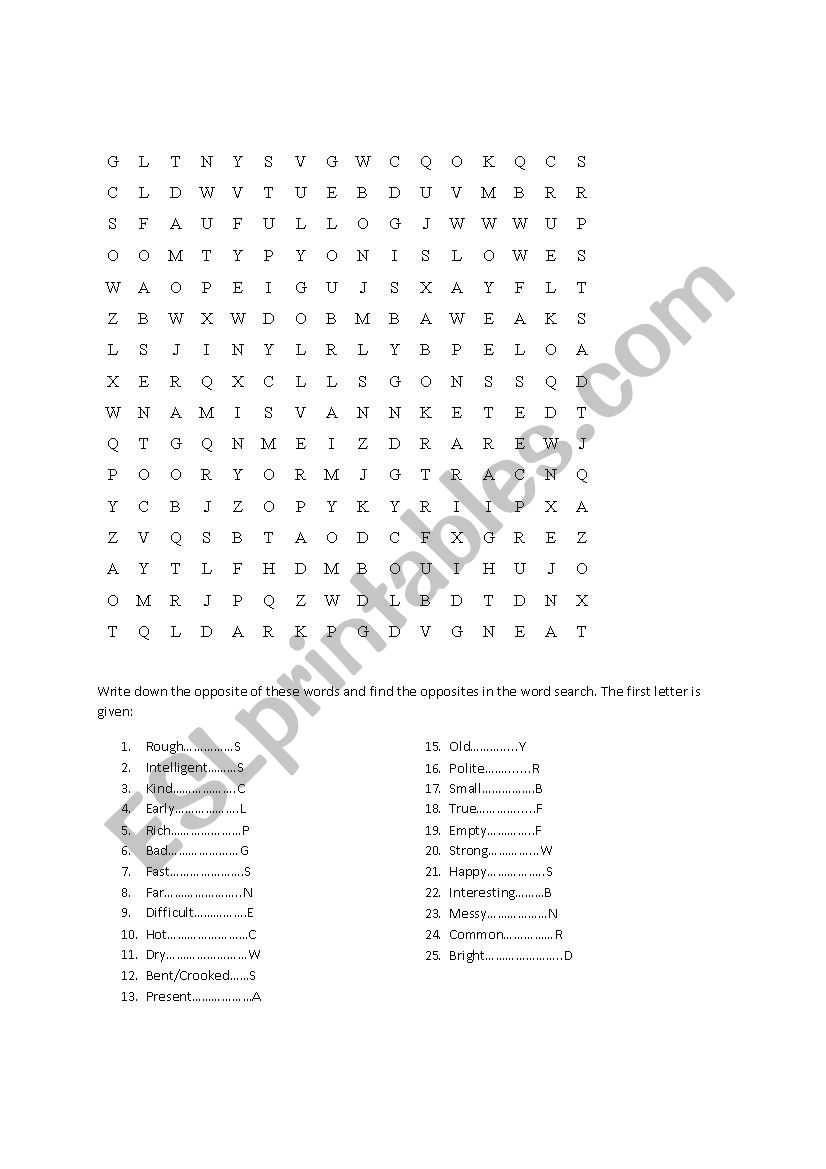 Opposites Worksheet worksheet