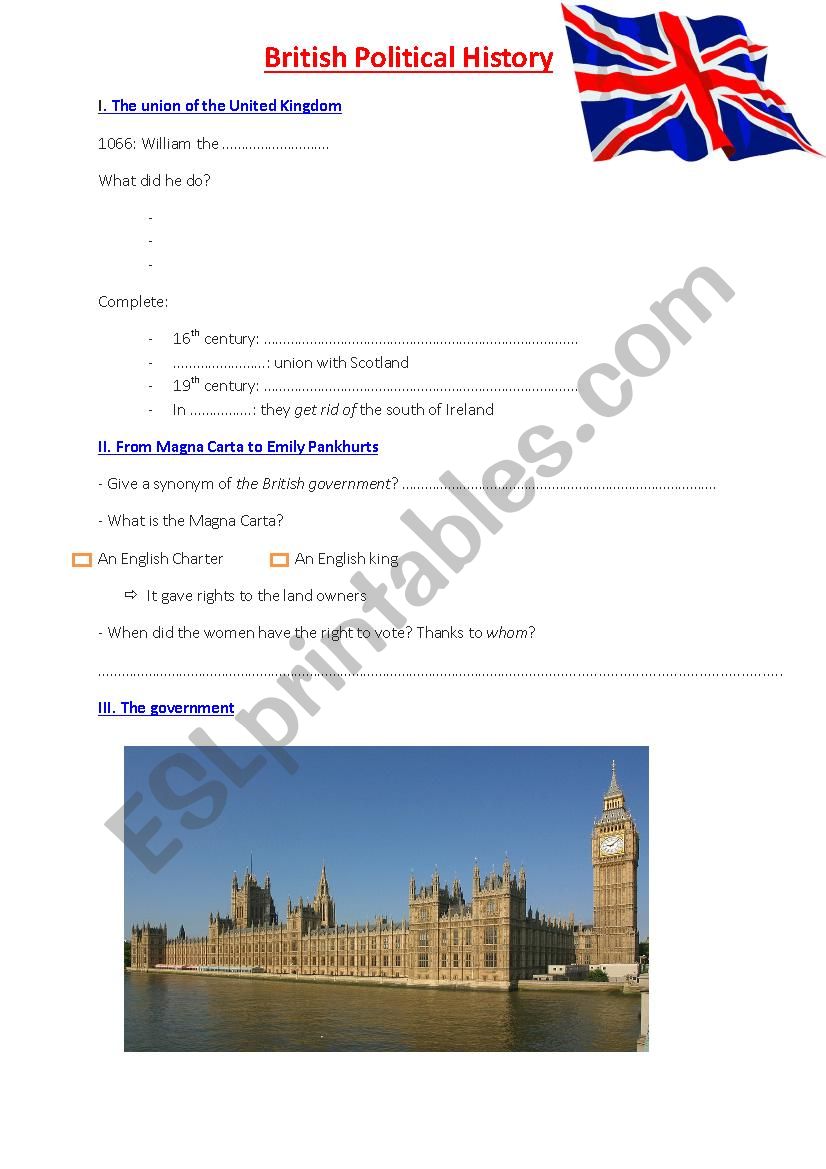 British political history worksheet