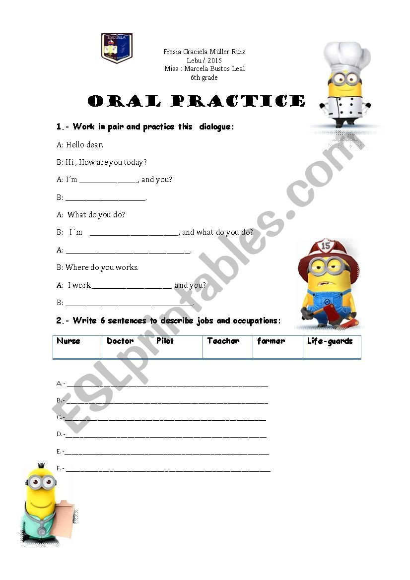 oral practice worksheet