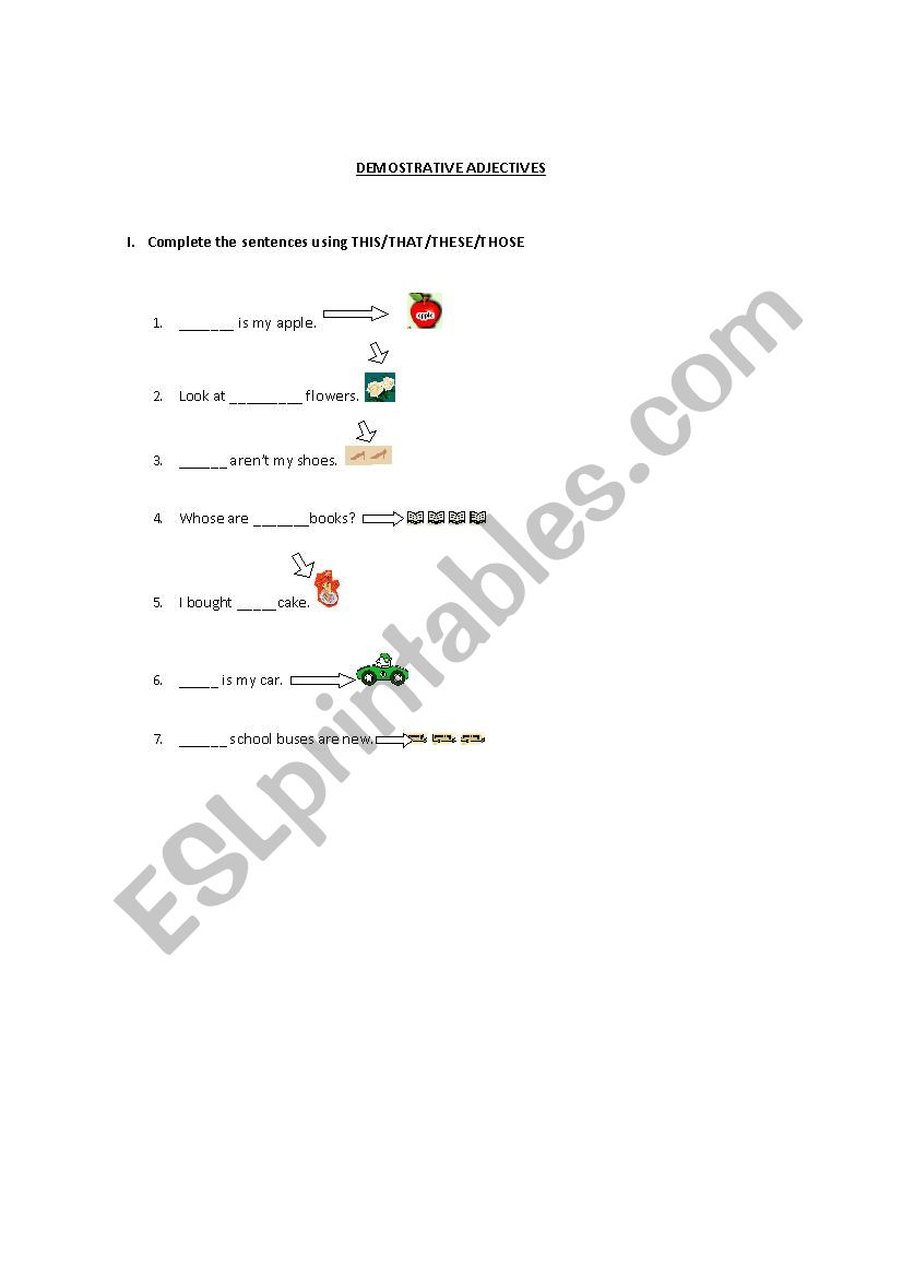 Demostrative Adjectives worksheet