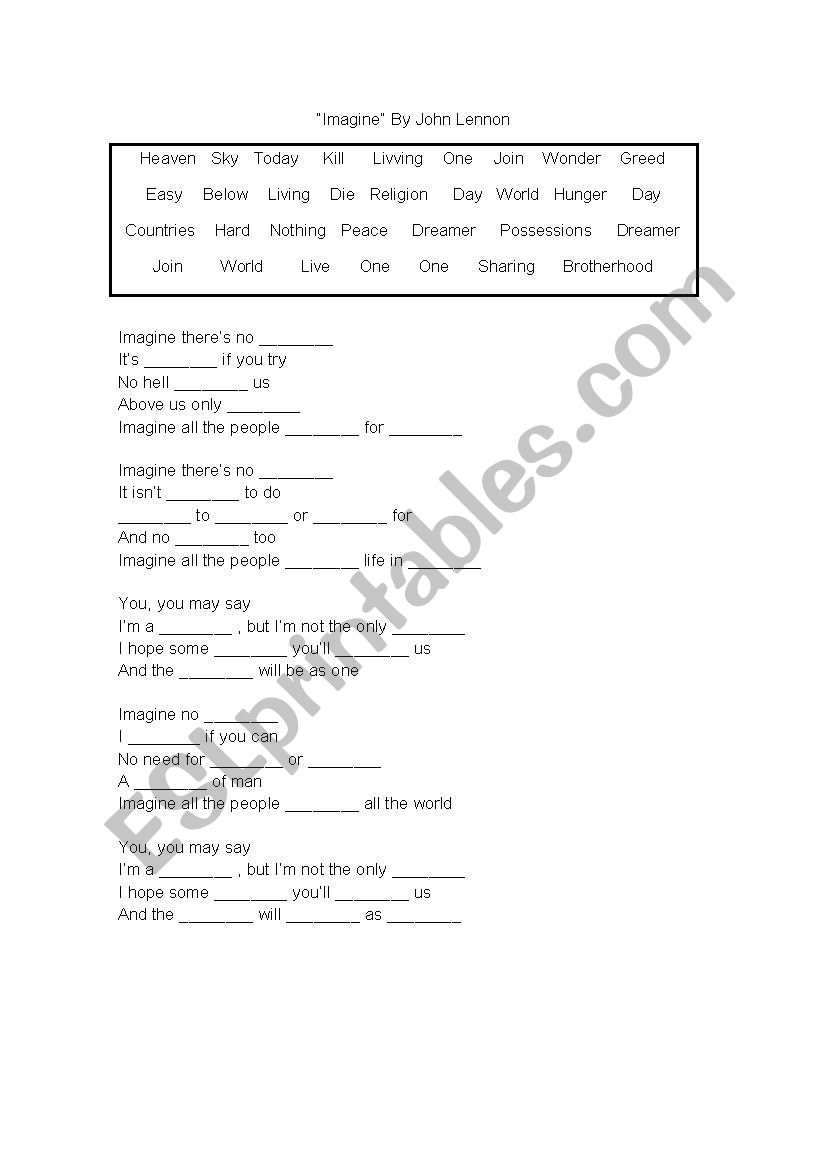 Imagine _ Listening Activity worksheet