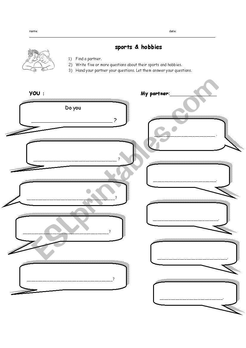 partner worksheet sports and hobbies