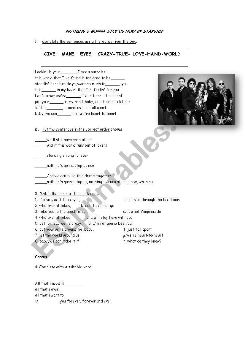 nothing´s gonna stop us now - ESL worksheet by pamela_sanchez