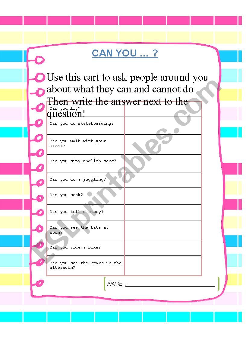 Can you do ... ? worksheet