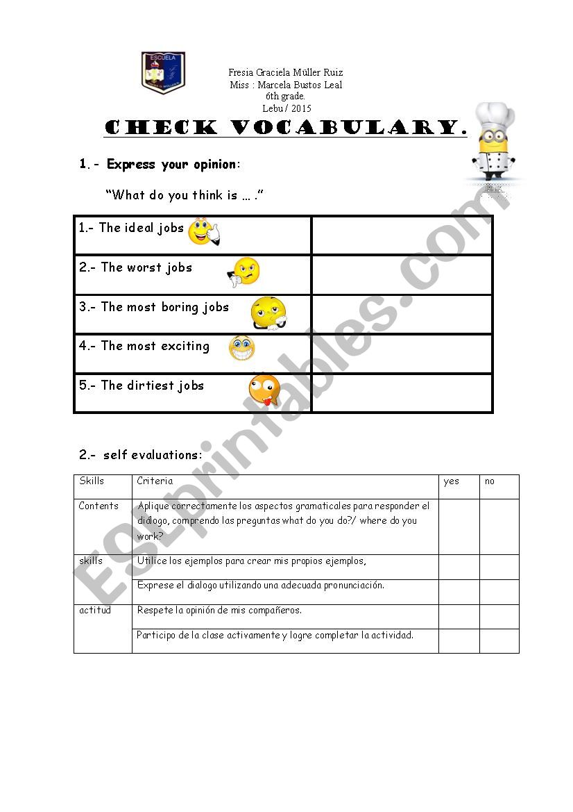 occupations worksheet