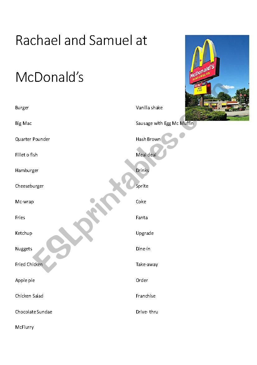 Mcdonalds Vocabulary Fast Food Dialogue